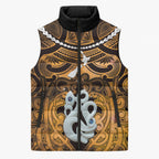 Personalised Maori Matariki Manaia Kowhai Sleeveless Puffer Jacket Maori Kowhaiwhai Pattern Galaxy