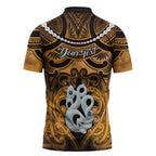 Personalised Maori Matariki Manaia Kowhai Zipper Polo Shirt Maori Kowhaiwhai Pattern Galaxy