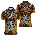 Personalised Maori Matariki Manaia Kowhai Zipper Polo Shirt Maori Kowhaiwhai Pattern Galaxy