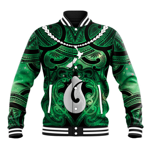 Personalised Maori Matariki Hei Matau Kakariki Baseball Jacket Maori Kowhaiwhai Pattern Galaxy