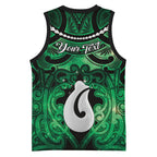 Personalised Maori Matariki Hei Matau Kakariki Basketball Jersey Maori Kowhaiwhai Pattern Galaxy