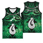 Personalised Maori Matariki Hei Matau Kakariki Basketball Jersey Maori Kowhaiwhai Pattern Galaxy