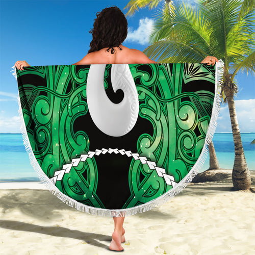 Maori Matariki Hei Matau Kakariki Beach Blanket Maori Kowhaiwhai Pattern Galaxy