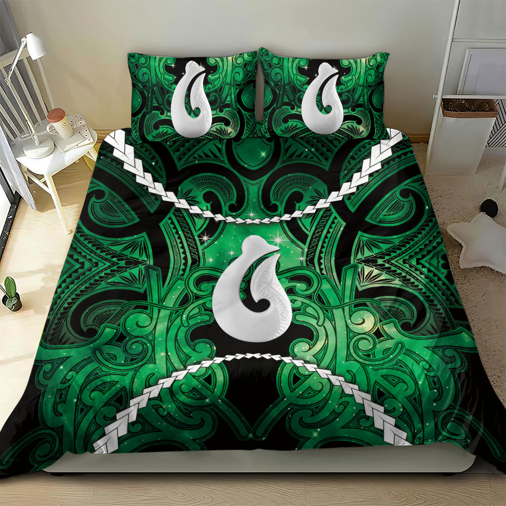 Maori Matariki Hei Matau Kakariki Bedding Set Maori Kowhaiwhai Pattern Galaxy