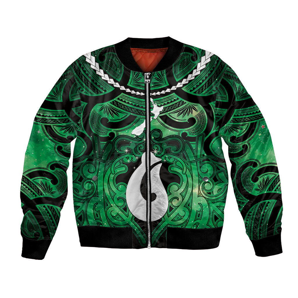 Personalised Maori Matariki Hei Matau Kakariki Bomber Jacket Maori Kowhaiwhai Pattern Galaxy