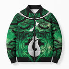 Personalised Maori Matariki Hei Matau Kakariki Bomber Puffer Jacket Maori Kowhaiwhai Pattern Galaxy