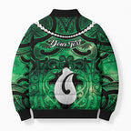 Personalised Maori Matariki Hei Matau Kakariki Bomber Puffer Jacket Maori Kowhaiwhai Pattern Galaxy