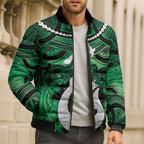 Personalised Maori Matariki Hei Matau Kakariki Bomber Puffer Jacket Maori Kowhaiwhai Pattern Galaxy