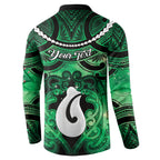Personalised Maori Matariki Hei Matau Kakariki Button Sweatshirt Maori Kowhaiwhai Pattern Galaxy