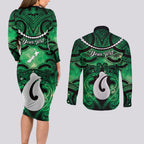 Personalised Maori Matariki Hei Matau Kakariki Couples Matching Long Sleeve Bodycon Dress and Long Sleeve Button Shirt Maori Kowhaiwhai Pattern Galaxy