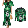 Personalised Maori Matariki Hei Matau Kakariki Couples Matching Mermaid Dress and Long Sleeve Button Shirt Maori Kowhaiwhai Pattern Galaxy