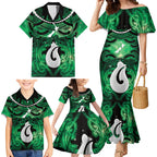 Personalised Maori Matariki Hei Matau Kakariki Family Matching Mermaid Dress and Hawaiian Shirt Maori Kowhaiwhai Pattern Galaxy