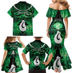 Personalised Maori Matariki Hei Matau Kakariki Family Matching Mermaid Dress and Hawaiian Shirt Maori Kowhaiwhai Pattern Galaxy