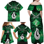 Personalised Maori Matariki Hei Matau Kakariki Family Matching Off Shoulder Maxi Dress and Hawaiian Shirt Maori Kowhaiwhai Pattern Galaxy