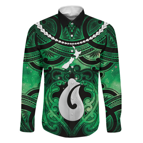 Personalised Maori Matariki Hei Matau Kakariki Family Matching Off Shoulder Maxi Dress and Hawaiian Shirt Maori Kowhaiwhai Pattern Galaxy