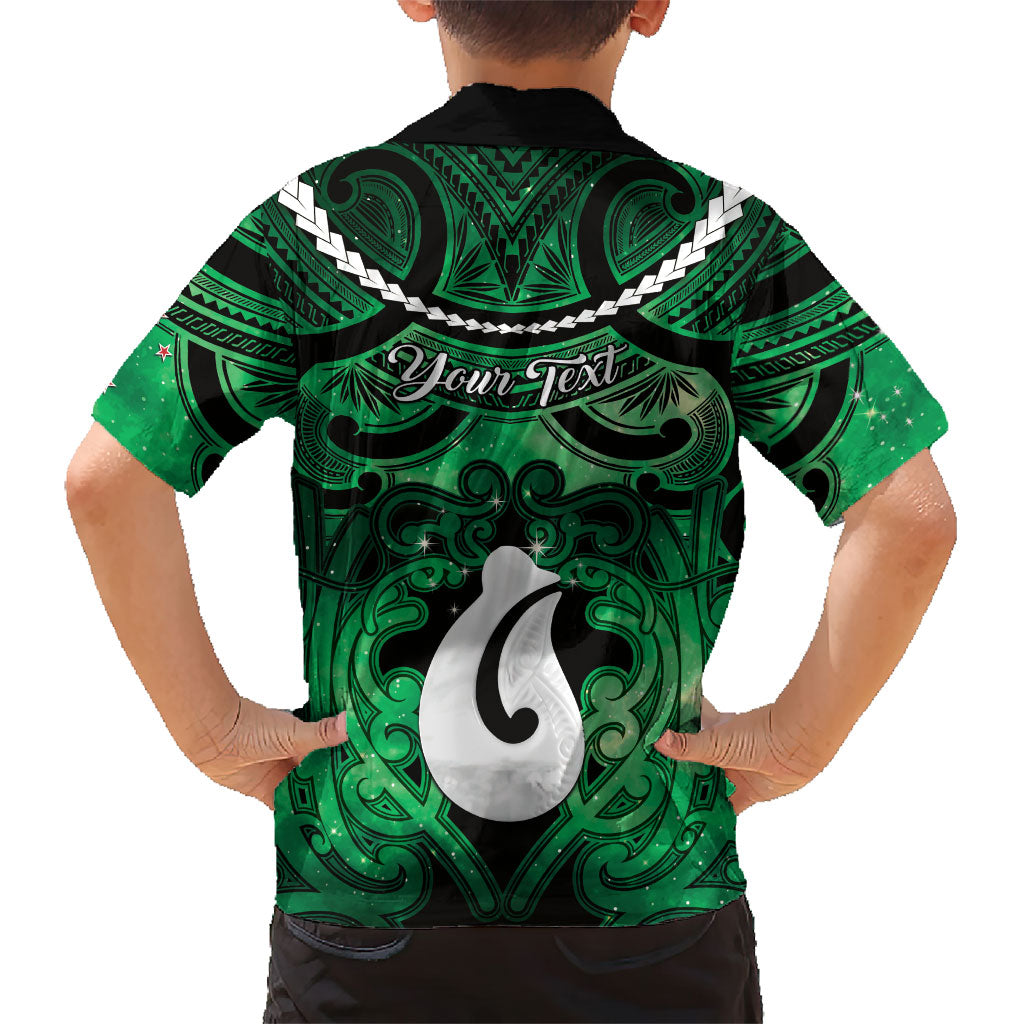 Personalised Maori Matariki Hei Matau Kakariki Family Matching Off Shoulder Short Dress and Hawaiian Shirt Maori Kowhaiwhai Pattern Galaxy