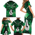 Personalised Maori Matariki Hei Matau Kakariki Family Matching Short Sleeve Bodycon Dress and Hawaiian Shirt Maori Kowhaiwhai Pattern Galaxy