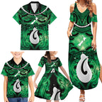 Personalised Maori Matariki Hei Matau Kakariki Family Matching Summer Maxi Dress and Hawaiian Shirt Maori Kowhaiwhai Pattern Galaxy