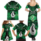 Personalised Maori Matariki Hei Matau Kakariki Family Matching Summer Maxi Dress and Hawaiian Shirt Maori Kowhaiwhai Pattern Galaxy