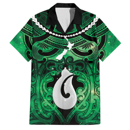 Personalised Maori Matariki Hei Matau Kakariki Family Matching Summer Maxi Dress and Hawaiian Shirt Maori Kowhaiwhai Pattern Galaxy