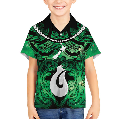 Personalised Maori Matariki Hei Matau Kakariki Family Matching Summer Maxi Dress and Hawaiian Shirt Maori Kowhaiwhai Pattern Galaxy