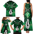 Personalised Maori Matariki Hei Matau Kakariki Family Matching Tank Maxi Dress and Hawaiian Shirt Maori Kowhaiwhai Pattern Galaxy
