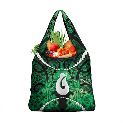 Maori Matariki Hei Matau Kakariki Grocery Bag Maori Kowhaiwhai Pattern Galaxy