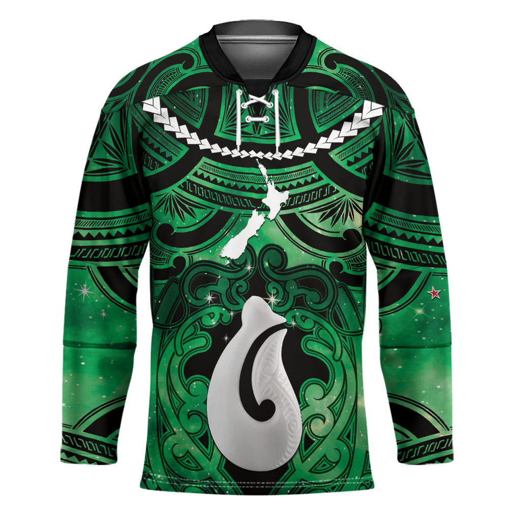 Personalised Maori Matariki Hei Matau Kakariki Hockey Jersey Maori Kowhaiwhai Pattern Galaxy