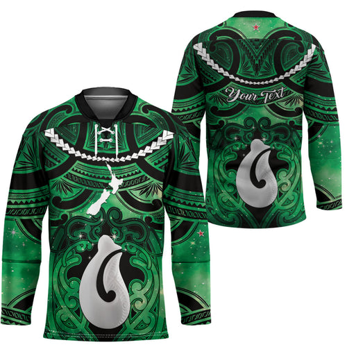 Personalised Maori Matariki Hei Matau Kakariki Hockey Jersey Maori Kowhaiwhai Pattern Galaxy