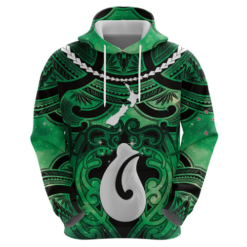 Personalised Maori Matariki Hei Matau Kakariki Hoodie Maori Kowhaiwhai Pattern Galaxy
