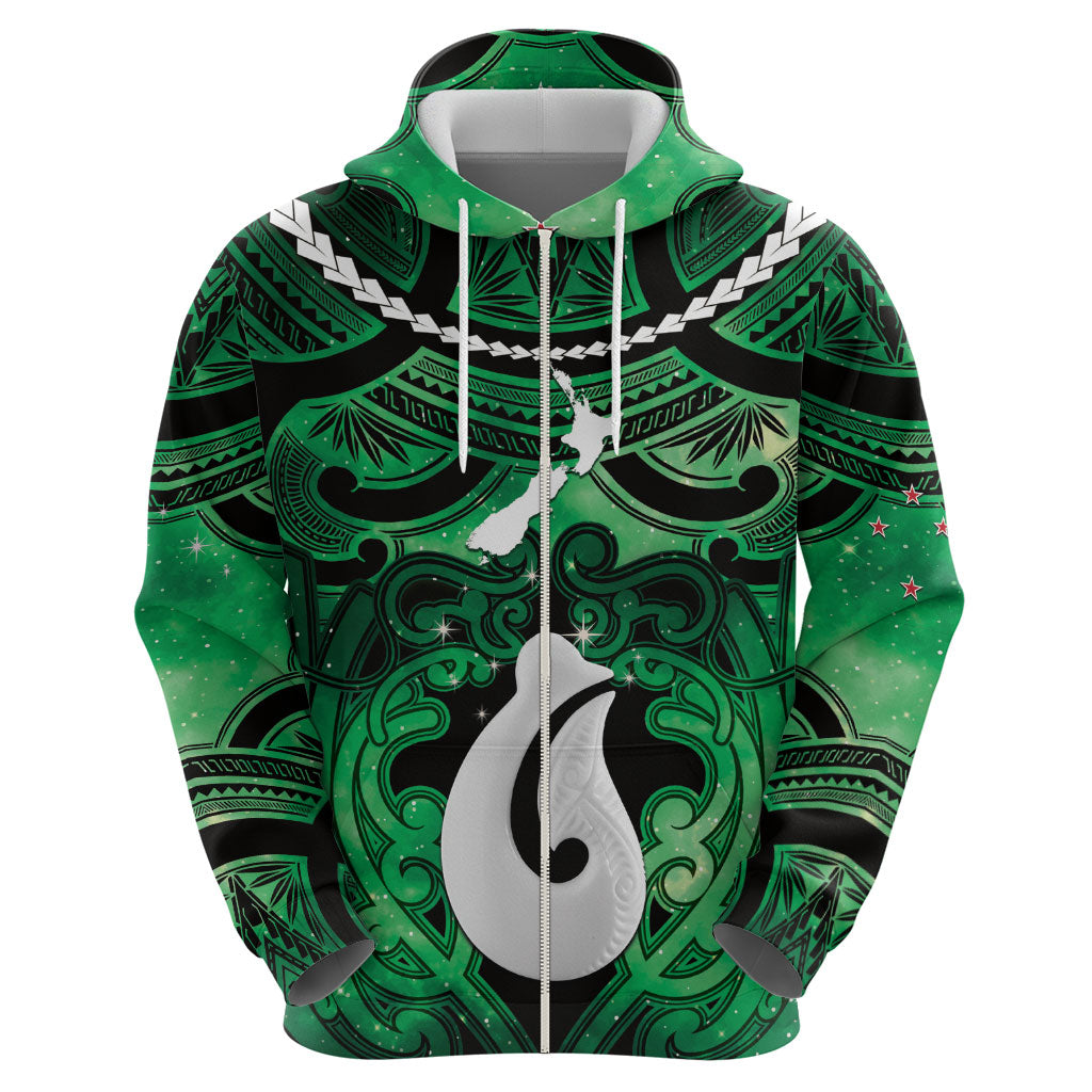 Personalised Maori Matariki Hei Matau Kakariki Hoodie Maori Kowhaiwhai Pattern Galaxy
