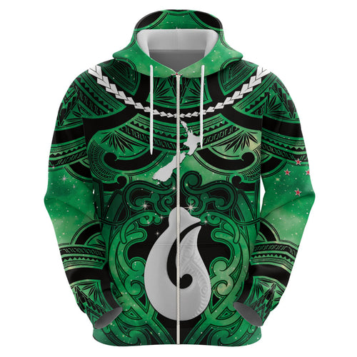Personalised Maori Matariki Hei Matau Kakariki Hoodie Maori Kowhaiwhai Pattern Galaxy