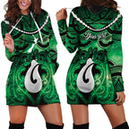 Personalised Maori Matariki Hei Matau Kakariki Hoodie Dress Maori Kowhaiwhai Pattern Galaxy
