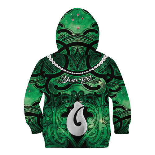 Personalised Maori Matariki Hei Matau Kakariki Kid Hoodie Maori Kowhaiwhai Pattern Galaxy