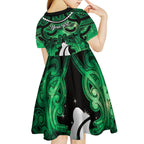 Personalised Maori Matariki Hei Matau Kakariki Kid Short Sleeve Dress Maori Kowhaiwhai Pattern Galaxy