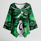 Personalised Maori Matariki Hei Matau Kakariki Kimono Sleeve Blouse Maori Kowhaiwhai Pattern Galaxy