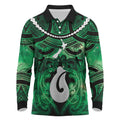 Personalised Maori Matariki Hei Matau Kakariki Long Sleeve Polo Shirt Maori Kowhaiwhai Pattern Galaxy