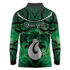 Personalised Maori Matariki Hei Matau Kakariki Long Sleeve Polo Shirt Maori Kowhaiwhai Pattern Galaxy