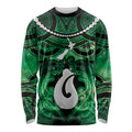 Personalised Maori Matariki Hei Matau Kakariki Long Sleeve Shirt Maori Kowhaiwhai Pattern Galaxy