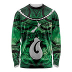 Personalised Maori Matariki Hei Matau Kakariki Long Sleeve Shirt Maori Kowhaiwhai Pattern Galaxy