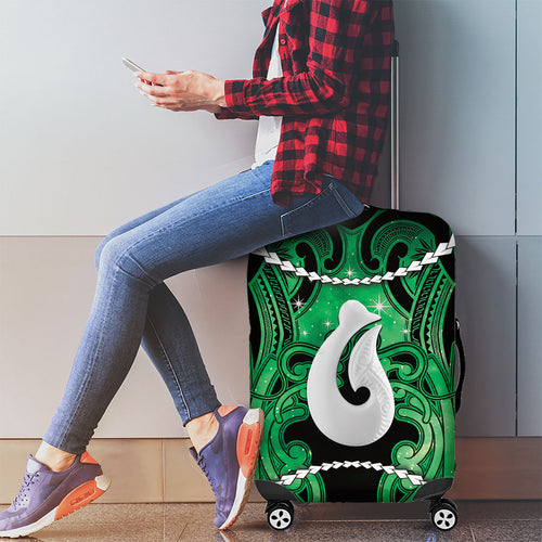 Maori Matariki Hei Matau Kakariki Luggage Cover Maori Kowhaiwhai Pattern Galaxy