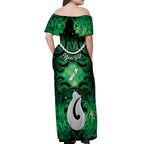 Personalised Maori Matariki Hei Matau Kakariki Off Shoulder Maxi Dress Maori Kowhaiwhai Pattern Galaxy