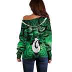 Personalised Maori Matariki Hei Matau Kakariki Off Shoulder Sweater Maori Kowhaiwhai Pattern Galaxy
