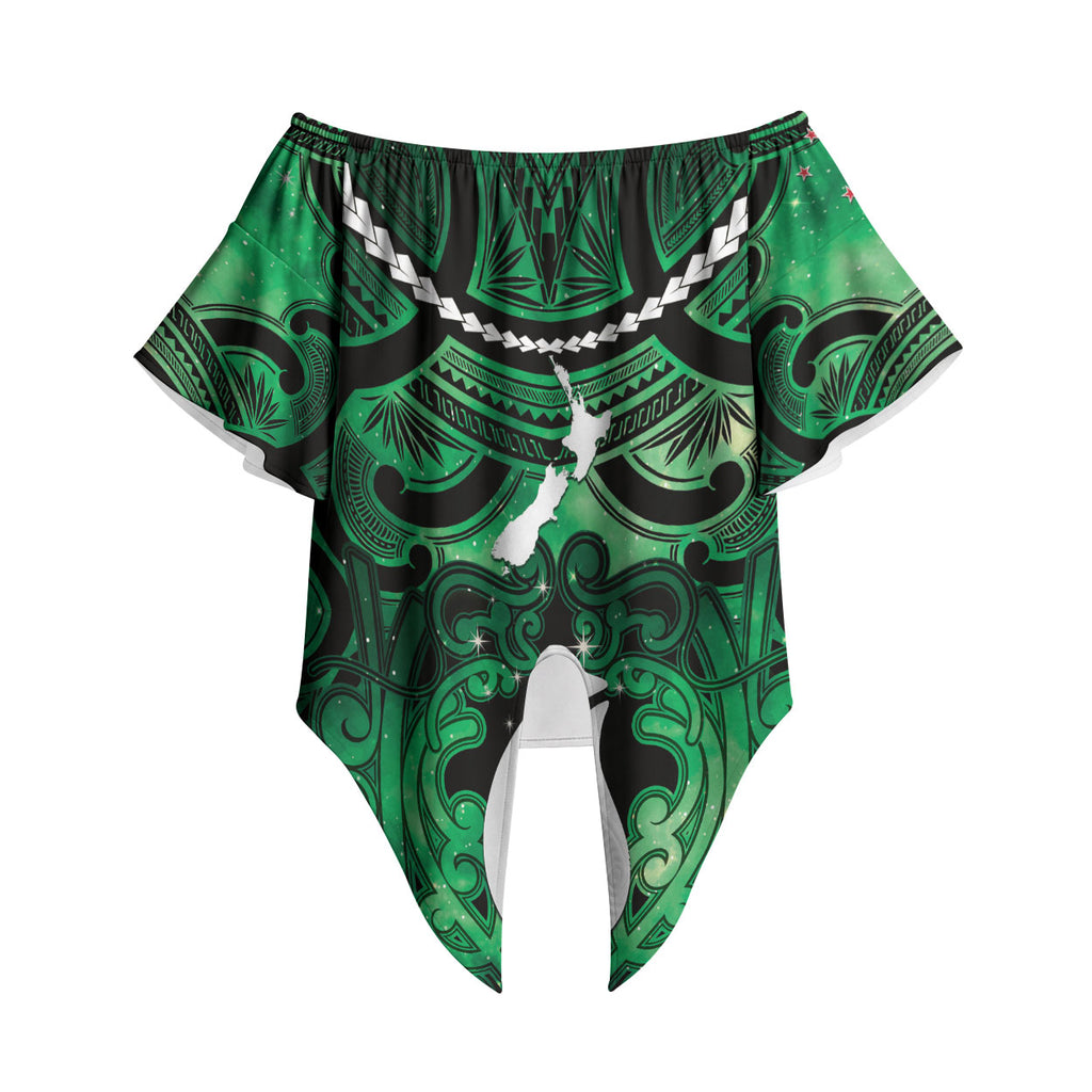 Personalised Maori Matariki Hei Matau Kakariki Off Shoulder Wrap Waist Top Maori Kowhaiwhai Pattern Galaxy