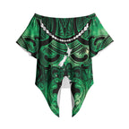 Personalised Maori Matariki Hei Matau Kakariki Off Shoulder Wrap Waist Top Maori Kowhaiwhai Pattern Galaxy