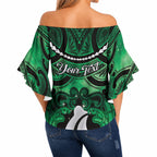 Personalised Maori Matariki Hei Matau Kakariki Off Shoulder Wrap Waist Top Maori Kowhaiwhai Pattern Galaxy
