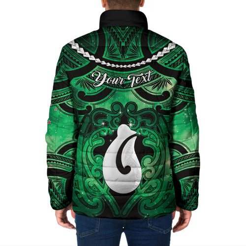 Personalised Maori Matariki Hei Matau Kakariki Padded Jacket Maori Kowhaiwhai Pattern Galaxy