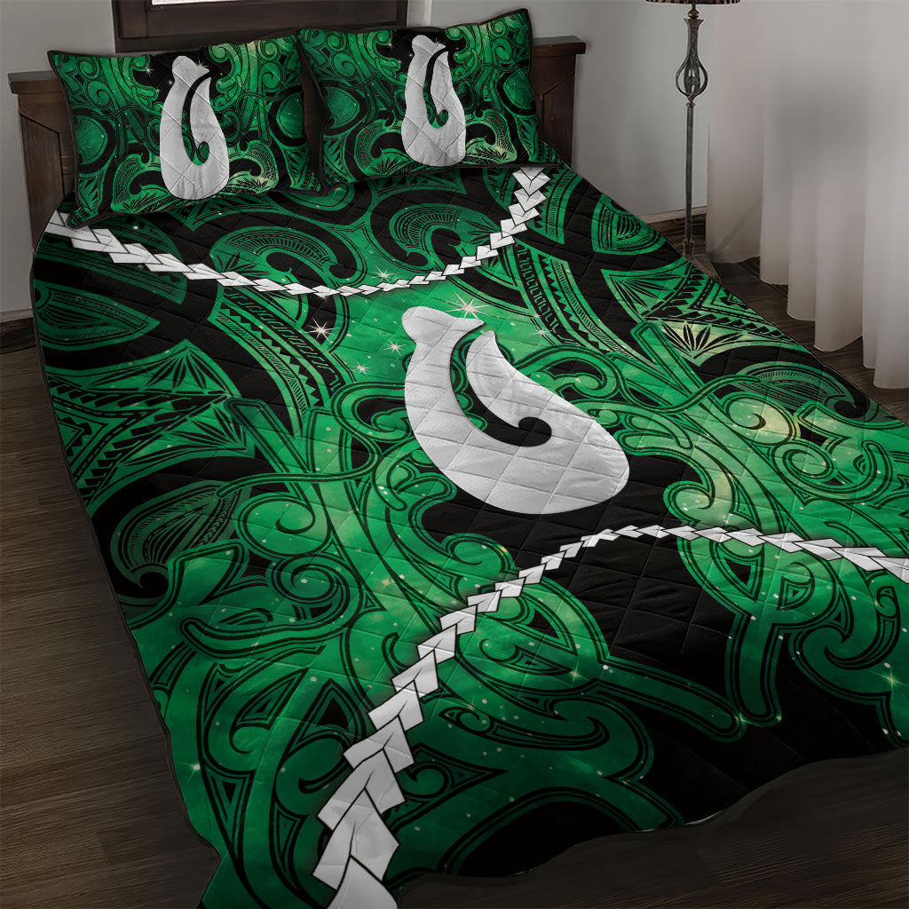Maori Matariki Hei Matau Kakariki Quilt Bed Set Maori Kowhaiwhai Pattern Galaxy