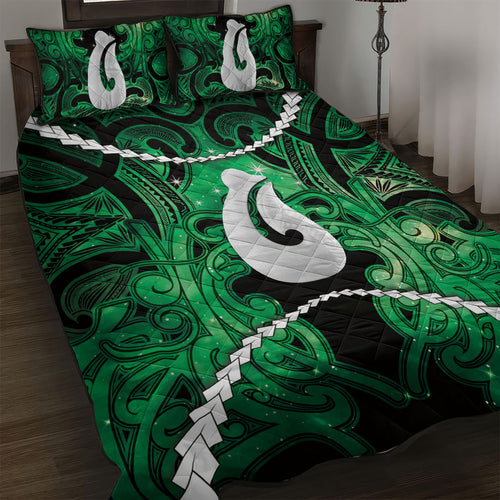 Maori Matariki Hei Matau Kakariki Quilt Bed Set Maori Kowhaiwhai Pattern Galaxy
