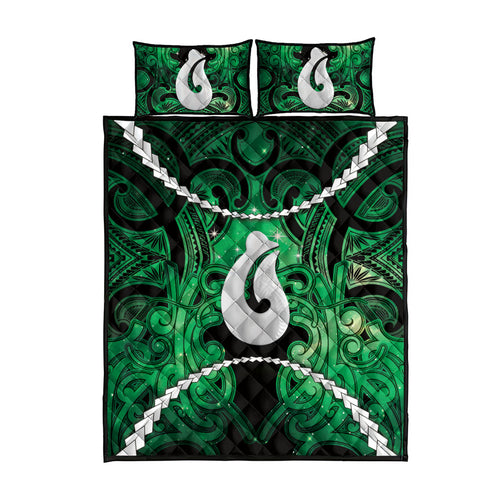 Maori Matariki Hei Matau Kakariki Quilt Bed Set Maori Kowhaiwhai Pattern Galaxy
